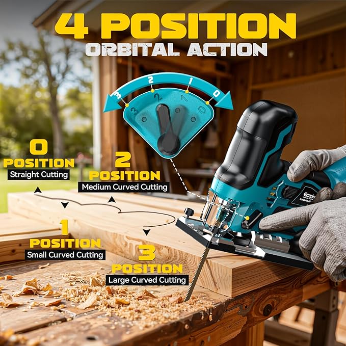 Ecarke Cordless&Brushless Jig Saw Compatible With Makita 18V Battery, 3800RPM, 7 Speeds Dial Control, Free-Tool ±45° Bevel Cuts, 4 Orbital Action, Dust Blows and 6 Blades For Cutting (Exclude Battery)