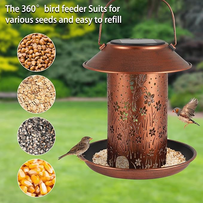 Christmas Bird Feeders for Outdoors Hummingbird Solar Lanterns Outdoor Waterproof Hanging Garden Decor Birthdays for Women Mom Metal Solar Decoration Outside for Yard, Patio,