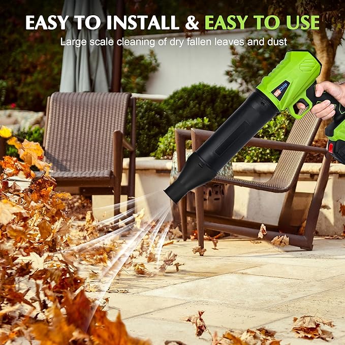 Leaf Blower Cordless 30000 RPM with Battery and Charger,Lightweight Electric Handheld Blower with 3 Replaceable Air Nozzles Used for Lawn Care, Yard Cleaning, Snow Blower, Dust Collector (Green)