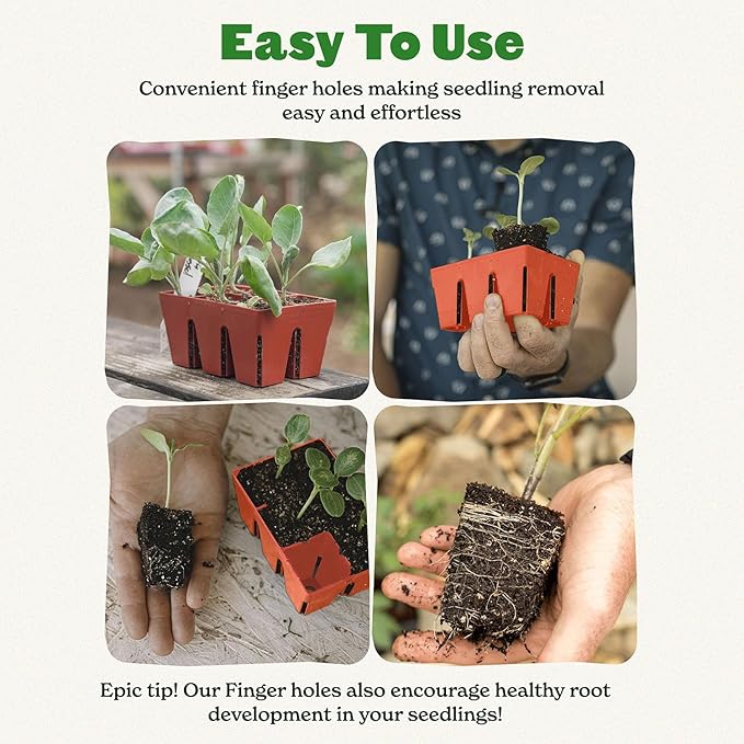 Epic Gardening Reusable Seed Starter Tray - 6 Cell/72 Seedling Starter Trays - Easy Watering, Indoor Greenhouse, Plant Starter, Gardener-Friendly for Seedlings | UV-Treated & BPA-Free - Terracotta