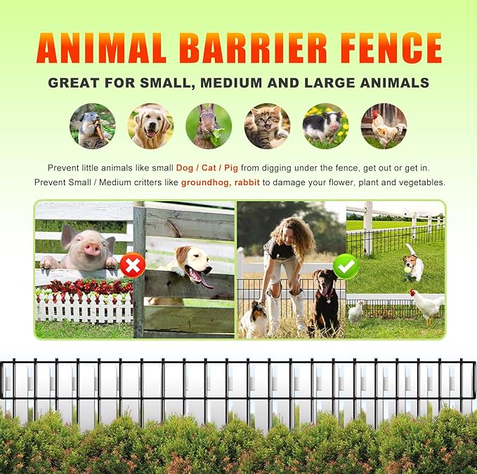 Animal Barrier Fence No Dig 46pcs Garden Fence 50ft(L) X17 H Dog Fence Panels 1.5" Gap No Dig Garden Fence Borders for Yards, Metal Fence Panels Outdoor Rustproof