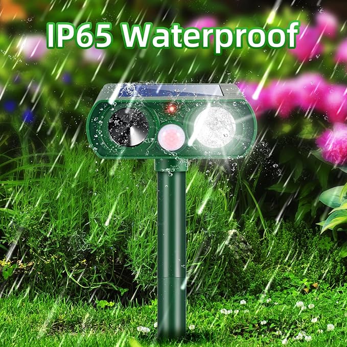 4 Pack Solar Animal Repellent Ultrasonic Cat Deterrent Outdoor, Motion Activated Deer Repellent Raccoon Squirrel Fortress Pro Keep Cats Out of Yard, Waterproof Dog Skunk Raccoon Rabbit Repellent