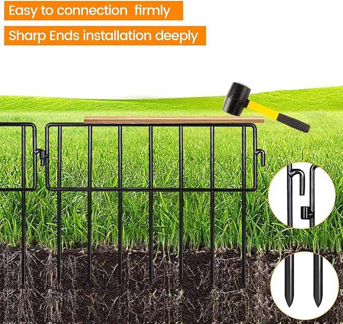 Adavin Black Small Animal Barrier Fence,28 Pack 12 in(L)X10 in(H) Underground Decorative Garden Fencing, Dog Rabbits groundhogs Fences Metal low Fence Panel Ground Stakes for Outdoor yard. Total 28 Ft
