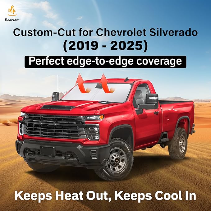Econour Windshield Sun Shade for 2019-2025 Chevrolet/Chevy Silverado 1500 Accessories Truck (Extended Cab) Sunshade Window Sun Visor Protector Foldable Blocks UV Rays Keep Your Car Cooler