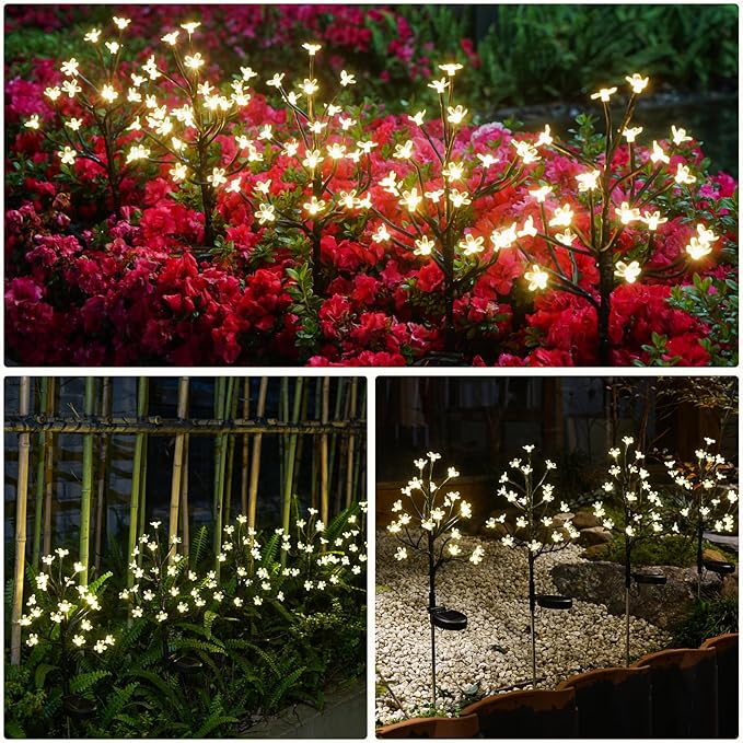Solar Garden Lights Waterproof, Solar Outdoor Lights Decorative 4Pack, 80Led Solar Powered Flowers Garden Decor, Outdoor Fairy Lights for Yard,Pathway,Lawn,Outside,Garden Christmas Decorations