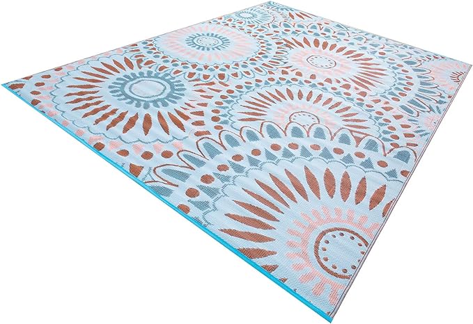 Reversible Outdoor/Indoor Plastic Straw Rugs Waterproof Portable Mat Easy to Clean Outdoor Patio Mat,Perfect for Garden, Patio, Picnic, Decking-（Blue,9x12Ft）
