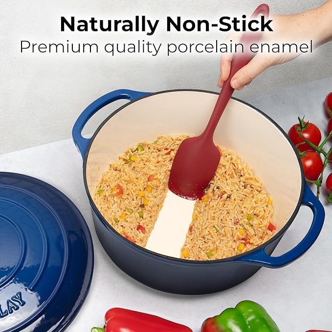 Zulay Kitchen 6 Quart Enameled Cast Iron Dutch Oven Pot with Lid – Premium Durability & Oven Safe up to 500°F – Heavy Duty Cookware Perfect for Bread Baking, Stews, Braising & Roasting – Blue