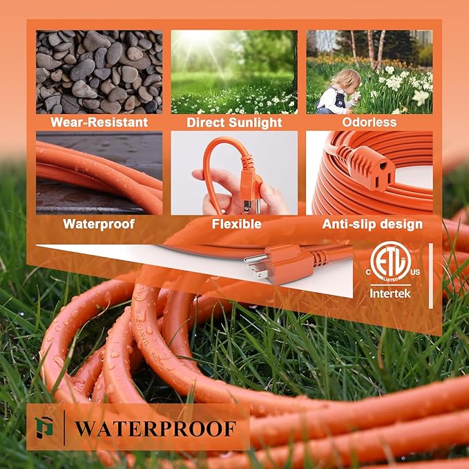 Outdoor Extension Cord 15 FT Waterproof, 16/3 Gauge Heavy Duty 3 Prong Extension Cord, 13A 1625W SJTW, ETL Listed, Great for Garden and Home, Orange