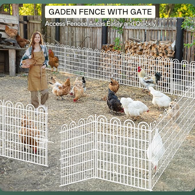 15 Panels Tall Garden Animal Barrier Fence with Gate, 33 in(H) X 36.8 ft(L) No Dig Decorative Garden Fence Outdoor for Yard, Heavy Duty Rustproof Metal Edging Border for Dog, Rabbits, White