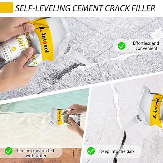 Cement Crack Filler, Concrete Crack Filler, Self Leveling Concrete Crack Repair Sealant–Quick-Drying, Waterproof, Durable Filler for Driveway, Sidewalk & Expansion Joint Repair - 6 Pack, White