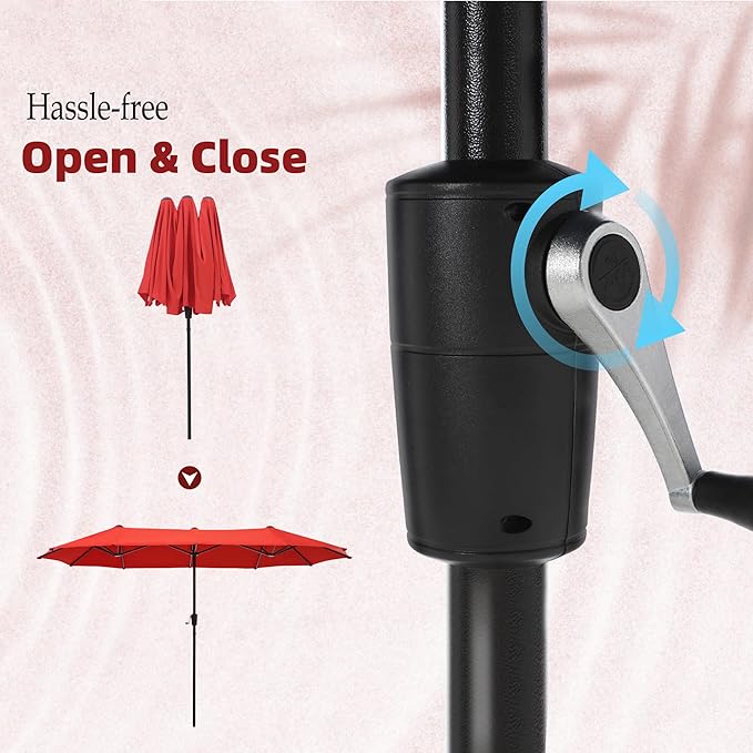 PHI VILLA 13 ft Outdoor Patio Umbrella, Large Rectangular Double-sided Market Table Twin Umbrellas with Crank Handle for Deck Pool, Orange Red
