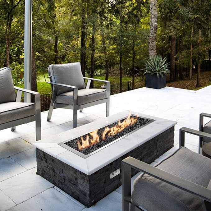Stanbroil 36 x 6 Inch Linear Drop-in Natural Gas Fire Pit with Spark Ignition, 304 Stainless Steel Fire Pit Burner Insert for DIY Fire Table Backyard, 65,000 BTU'S Max
