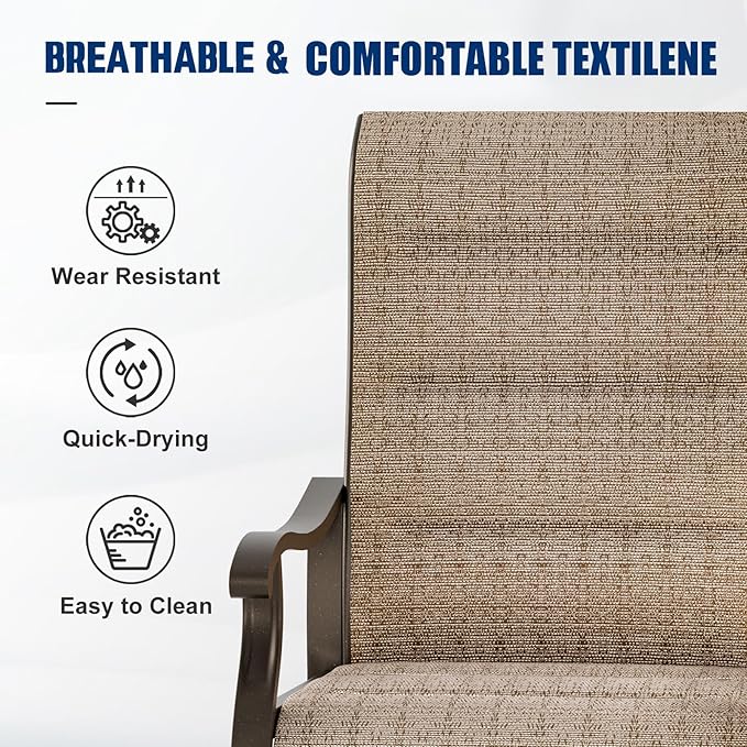 UDPATIO Patio Swivel Chairs Set of 4, Outdoor Dining Chairs High Back with Padded All Weather Breathable Textilene, Metal Rocking Frame for Backyard Lawn Garden, Brown