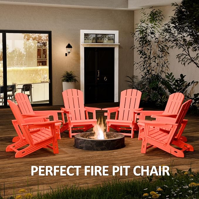 FONTOI Adirondack Chair, Patio Chairs with Cup Holder, Plastic Adirondack Without Screws Install, Outdoor Funiture for Backyard Garden Lawn Beach, 400 LBS Capacity, Orange