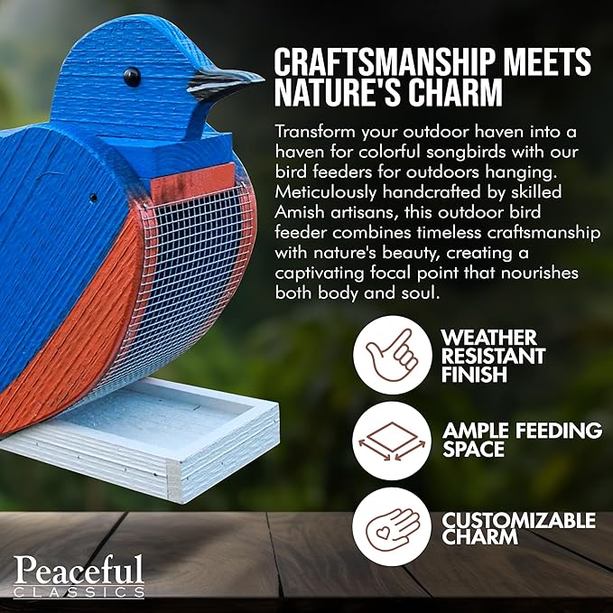 Outdoor Hanging Bird Feeder Seed Tray, Bald Eagle Bird Shaped Wooden BirdFeeders with Easy Refill Head - Bird Feeders for Outdoors Hanging - Hanging Bird Feeder - Bird Feeders for Outside
