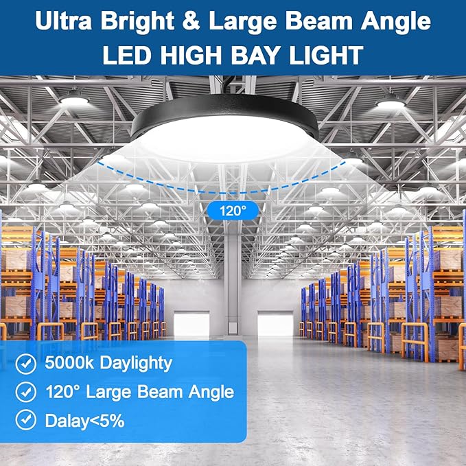 LED Shop Lights 100W 16,000LM 5000K Super Bright High Bay Shop Lights with US Cable Plug in for Garage Workshop Warehouse Factory Barn (100W 2Pack)