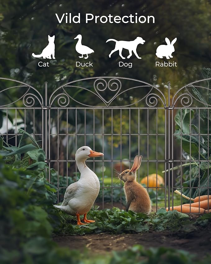 5 Panels No Dig Decorative Outdoor Garden Fence with Gate, 32 in(H) X 11.8 ft(L) Animal Barrier Fencing, Rustproof Portable Fence, Temporary Dog Fence Outdoor for Yard, Outside, Backyard