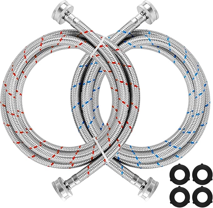 Cenipar Washing Machine Hoses 6FT straight Stainless Steel Burst Proof 2 Pack - Hot and Cold Water Supply Hoses Fit for ALL Washing Machine