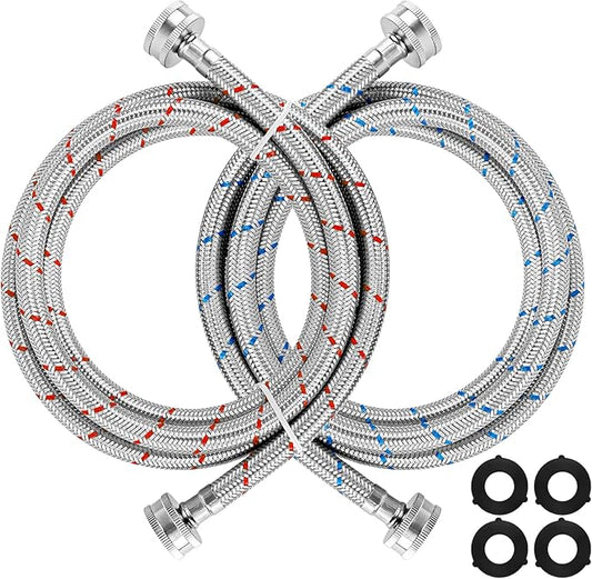 Cenipar Washing Machine Hoses 6FT straight Stainless Steel Burst Proof 2 Pack - Hot and Cold Water Supply Hoses Fit for ALL Washing Machine