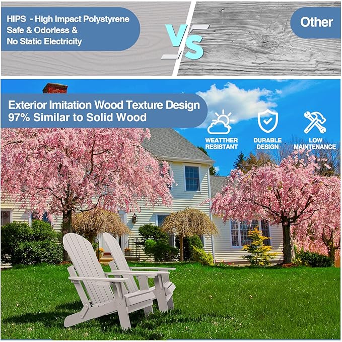 Folding Adirondack Chair, All Weather Resistant Plastic Chairs with Cup Holder, Fold or Unfold Easily in 1 Second, Outdoor Chairs for Patio, Garden, Backyard Deck, Lawn Fire Pit(Grey)