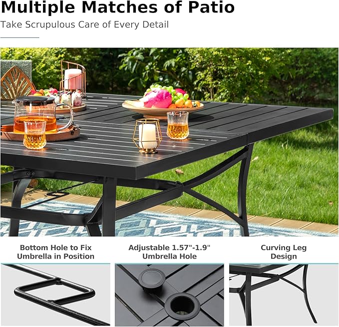MFSTUDIO Patio Dining Sets for 8, Patio Table and Chairs Set with Umbrella Hole, Patio Furniture Set with Square Table, 9 Piece Outdoor Dining Set for Deck, Poolside, Backyard, Garden