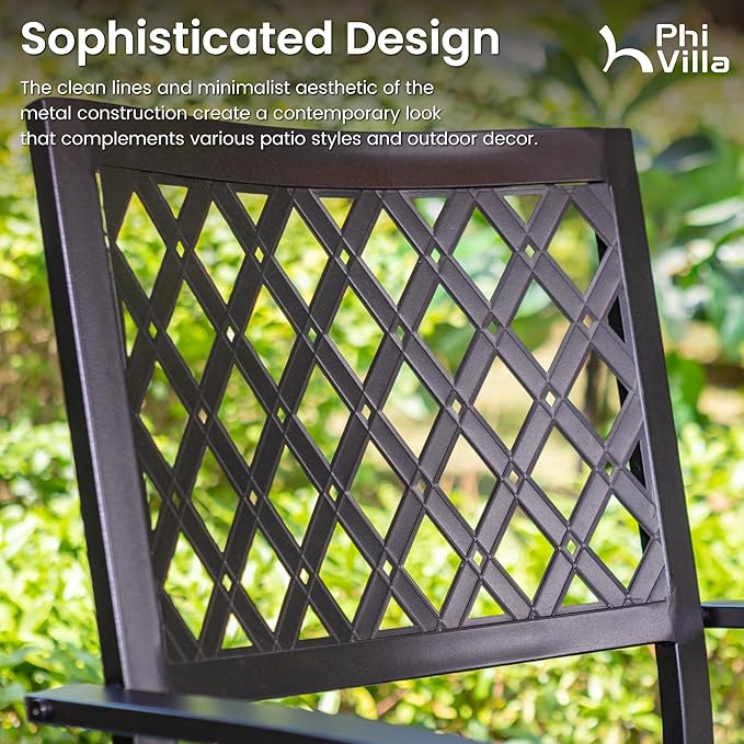 PHI VILLA 3 Piece Outdoor Bistro Dining Set for 2, Metal Steel Round Table & Swivel Wrought Iron Chairs, Small Furniture Conversation Set for Patio, Porch, Deck, Balcony