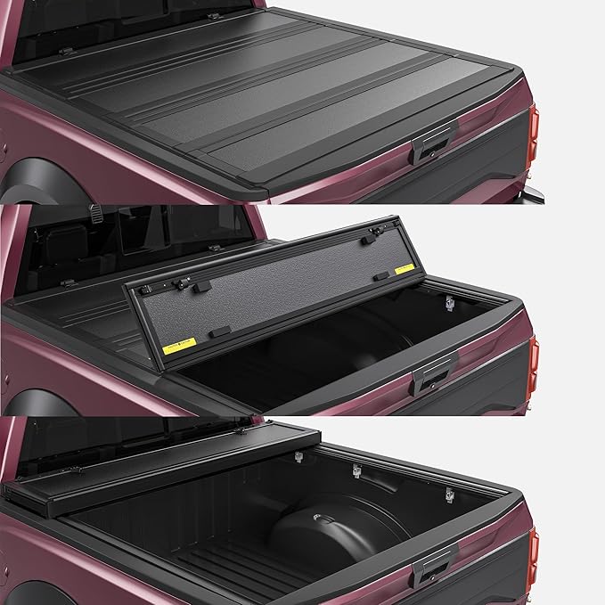 OEDRO Low-Profile Hard Quad-Fold Tonneau Cover Compatible with Chevy Silverado/GMC Sierra 1500 New Body Style 2019-2025 5.8ft Bed w/o Multi-Flex Tailgate, One-Handed Quick Release, Drainage Design