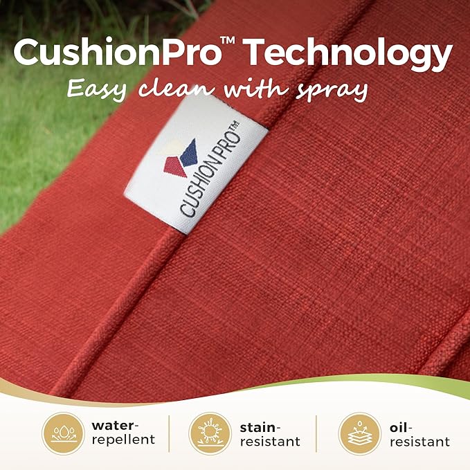 Patio Chairs Set of 2, High Back Outdoor Patio Metal Leg Chairs with 5.75" Thick Cushions for Bistro Balcony Porch Deck and Yard, Red