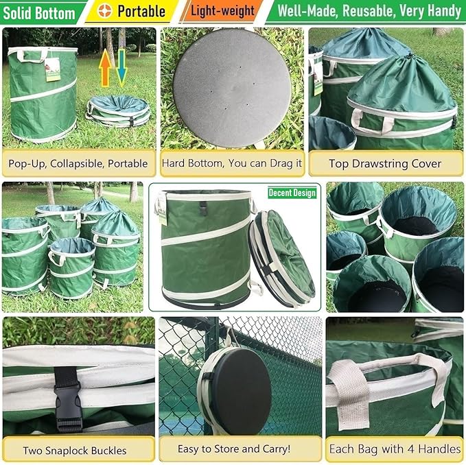 24-Gallon Collapsible Trash Can (19x21 in) Hard-Shell Bottom Yard Garden Bag for Leaf Bag,Yard Waste,Debris Bags,Recycling Bin,Pop-Up Trash Can,RV Camp Waste Bin,Laundry Hamper,Lawn Grass,Weeds Barrel
