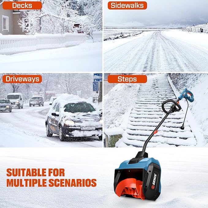SENIX 12 Amp Electric Snow Shovel | 13-Inch Corded Snow Thrower with 8-Inch Clearing Depth | 480 lbs/Min Removal, 26ft Max Throw Distance for Driveway, Sidewalk, Steps & Patio (STE12-L)