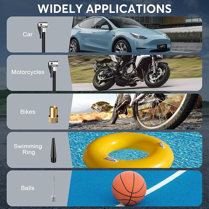 Tire Inflator Portable Air Compressor - Fast Cordless Air Pump for Car Tires, 150 PSI Electric Bike Tire Pump with LED Light & Digital Pressure Gauge for Motorcycle, Bicycle, Auto & Balls