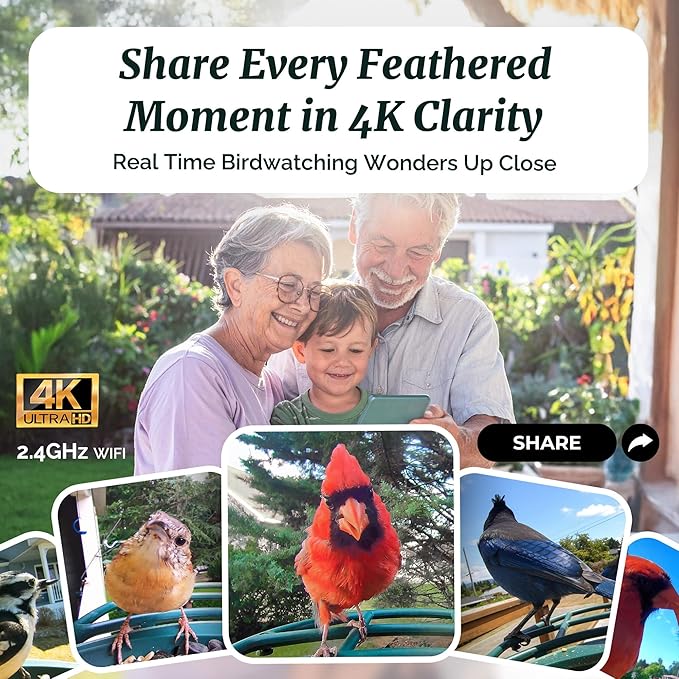 Beako™ Smart Bird Feeder with 4K Camera No Subscription Required, Solar Powered - Ultra HD Live Stream, AI identifies10,000+ Species, Real-Time Bird Notification, Ideal Birdwatching Gift for Birdlover