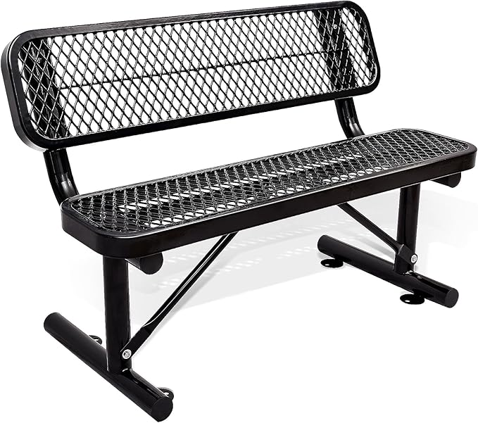 4FT Heavy Duty Park Bench with Back Portable Frame, Outdoor Metal Park Bench with Backrest, Steel Mesh Outdoor Bench for Garden, Lawn, Patio, Porch, Park, Yard (BLACK, 48" D x 23.2" W x 32.5" H)