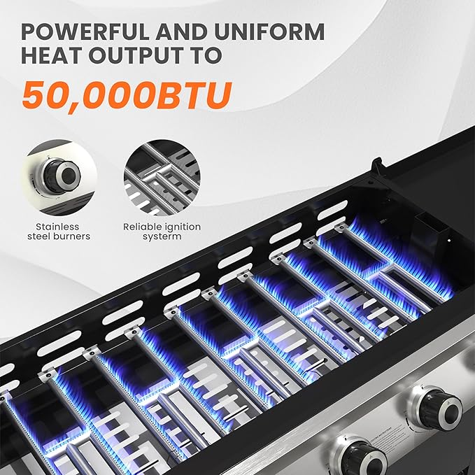 36 Inch Outdoor Flat Top Gas Propane Griddle with 5 Burners 50,000BTU,Powder Coated Steel Portable Gas Grill with Side Shelves for BBQ,Camping,Backyard