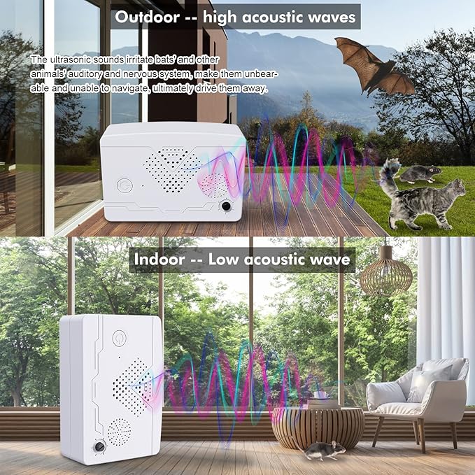 Ultrasonic Mouse Bat Repellent Devices, Adjustable Mode Pest Bat Repeller and Roach Killer, Rodent, Cat Repellent for House Indoor and Outdoor, Keep Bird Away, Ultrasonic Insect Deterrent