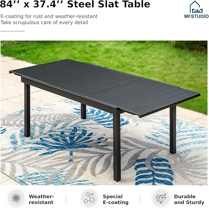 MFSTUDIO Patio Table and Chairs Set, Outdoor Dining Set for 6 with Swivel Chairs, 7 Piece Metal Patio Dining Set for Deck Backyard Poolside Garden