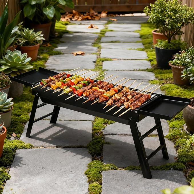 Portable Charcoal Grill, Removable Stove, 88x22x31cm, Foldable BBQ Stove, Outdoor Cooking Grill, Portable Handle, for Garden Outdoor Camping Cooking Picnic Travel Backyard