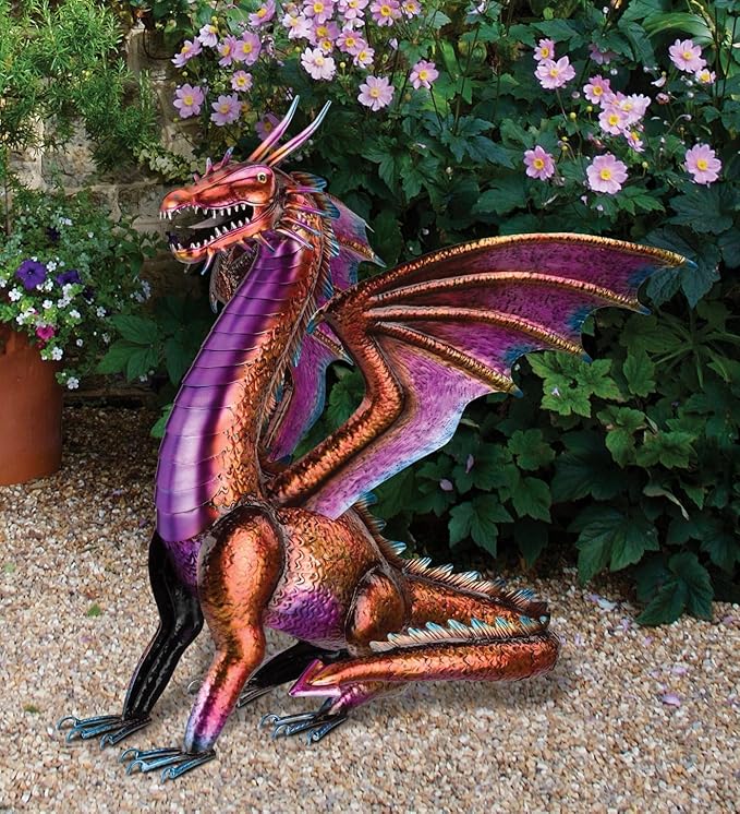 Regal Art & Gift Dragon Metal Statue – Indoor Outdoor Decorative Sculpture for Home & Garden Décor, Weather-Resistant Yard Art Figure for Patio, Lawn, Red