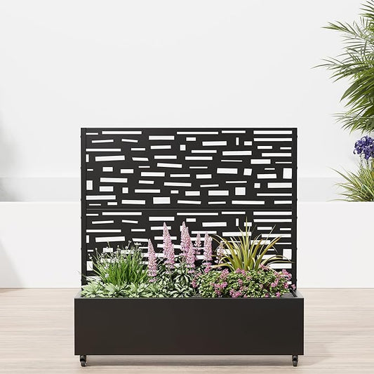 Casaphoria Raised Garden Bed Metal Planter Box with Trellis, 47"x47"x16" for Outdoor Climbing Plants, Flowers Vegetables and Vines Privacy Screen with Wheels and Drainage Holes(Black Street)