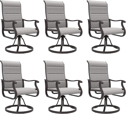 Amopatio Padded Patio Swivel Chairs Set of 6, Outdoor Dining Chairs with Ultra Soft Textilene High Back Seat & Metal Rocker Frame, for Backyard Deck Lawn Garden, Light Gray