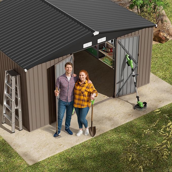 GVDV 10X12 FT Outdoor Storage Shed, Durable Metal Outside Storage for Garden, Patio and Backyard, Waterproof Shelter for Tools,Equipment