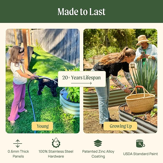Vego garden 26" Extra Tall Raised Garden Bed Kits, 10 in 1 Modular Raised Planter Box for Vegetables Flowers Fruits Oval Metal Raised Garden-Modern Gray