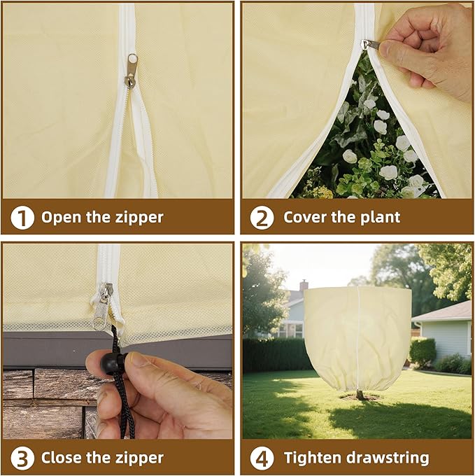 142x100inches Huge Plant Covers Freeze Protection,Frost Cloth for Outdoor Plants, 2.5 oz/yd² Thickened Winter Tree Covers with Zipper Drawstring,1 Pack Frost Blanket from Wind,Pest and Animal.