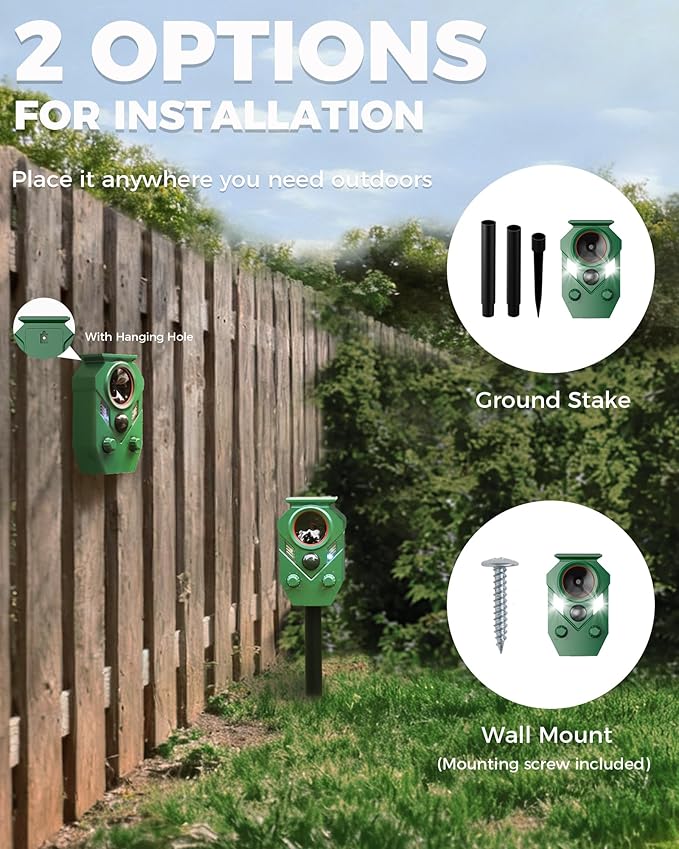 Solar Animal Repellent Outdoor, Ultrasonic Cat Repellent Outdoor, IP65 Waterproof Deer Repellent Deterrent Squirrel Racoon Skunk Rabbit, Dog Repellent for Yard Garden Lawn with RIP Sensor