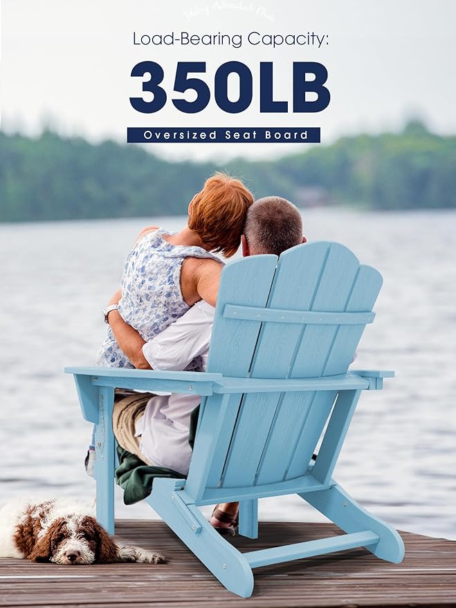 KINGYES Folding Adirondack Chair Set of 6, HDPE All-Weather Folding Adirondack Chair, Light Blue