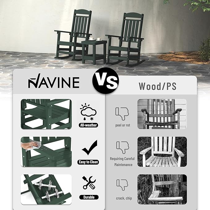 Outdoor Rocking Chairs Set of 6, Oversized High Back Patio Rocking Chairs, All Weather Porch Rocking Chairs for Outside. Dark Green