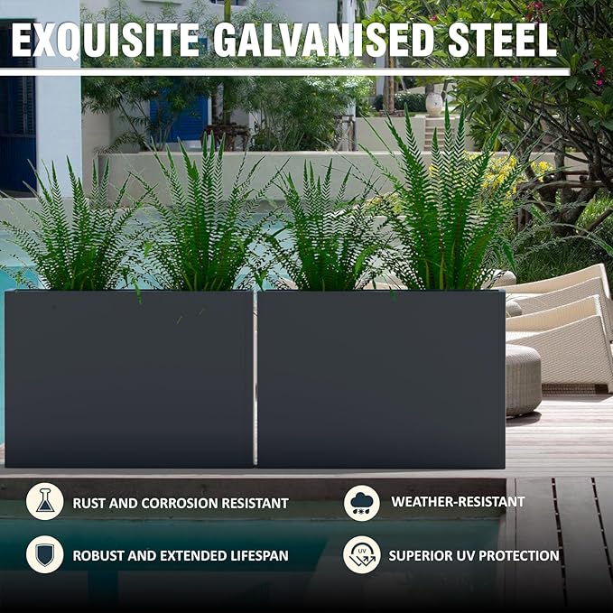 Modern Metal Planter Box 36" L x 9" W x 26" H – Rectangular Galvanized Steel Raised Garden Bed with Drainage Holes & Removable Shelf – Sleek Outdoor & Indoor Flower Planter for Patio, Yard & Porch