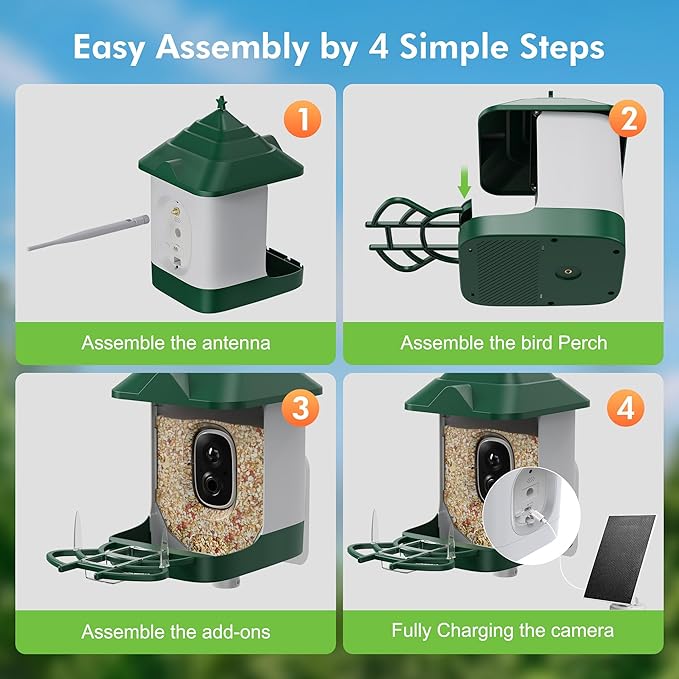 Smart Bird Feeder with Camera Solar Powered, 4K HD Live Video Bird House, AI Identifies,App Control,Instant Arrival Alert,Auto Capture,Motion Detection,IP65 Waterproof