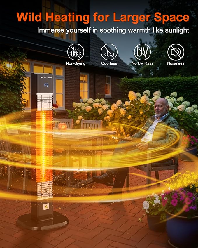 MEPTY 1500W Outdoor Electric Heater, Infrared Patio Heaters for Outdoor Use with Remote&Touch Control, 24H Timer,3 Heat Settings, Quiet,Overheat&Tip-Over Protection for Deck,Balcony,Porch,Backyard