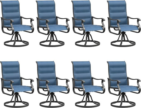 UDPATIO Patio Swivel Dining Chairs Set of 8, Outdoor Dining Chairs High Back with Padded All Weather Breathable Textilene, Metal Rocking Frame for Lawn Garden Backyard, Navy